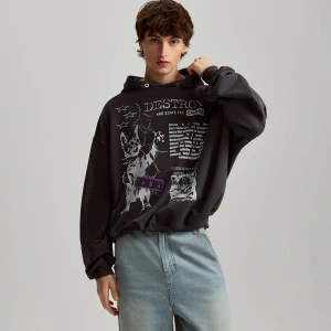 Grafitowa bluza z kapturem i nadrukami Destroy House