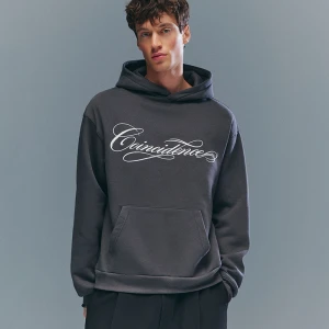 Grafitowa bluza z kapturem i nadrukiem Coincidence House
