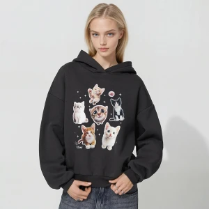 Grafitowa bluza z kapturem i nadrukiem kotków House