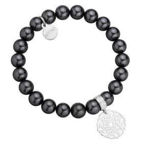 Grafitowa bransoletka z pereł SWAROVSKI® CRYSTAL z ażurową rozetką SOTHO
