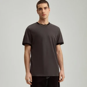 Grafitowa koszulka regular fit z kontrastową lamówką House