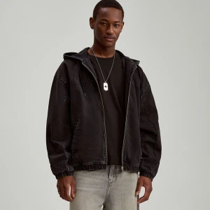 Grafitowa kurtka jeansowa z kapturem House