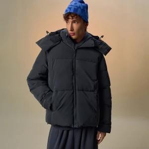 Grafitowa pikowana kurtka zimowa z kapturem House