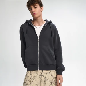 Grafitowa rozpinana bluza basic z kapturem House