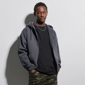 Grafitowa rozpinana bluza z kapturem basic regular fit House