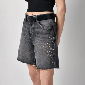 Grafitowe bermudy jeansowe z perełkami House