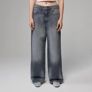 Grafitowe jeansy baggy fit mid waist z efektem sprania House