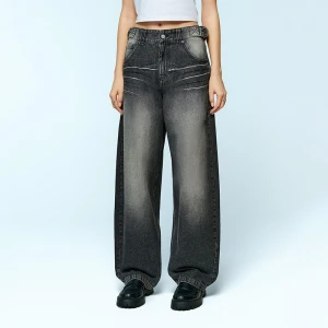 Grafitowe jeansy baggy fit z regulacją House