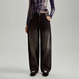 Grafitowe jeansy baggy fit z wysokim stanem House