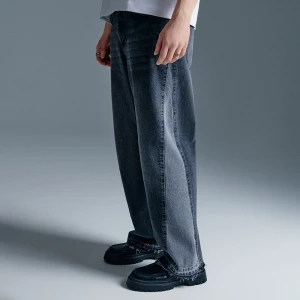 Grafitowe jeansy baggy loose fit z jasnoniebieską wstawką House