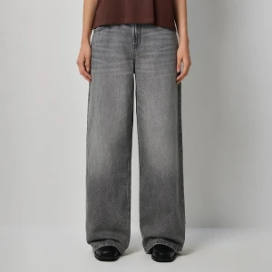 Grafitowe jeansy baggy straight fit z regulacją w pasie House