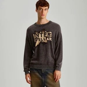 Grafitowy sweter bawełniany z motywem gwiazdy House