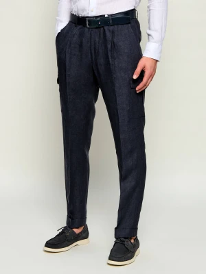 Gran Sasso Lniane spodnie | Tapered fit granatowy