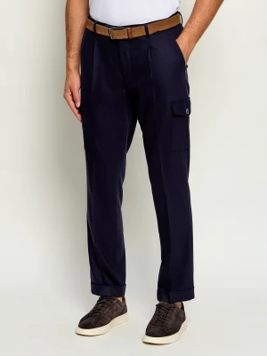 Gran Sasso Wełniane spodnie chino | Tapered fit granatowy