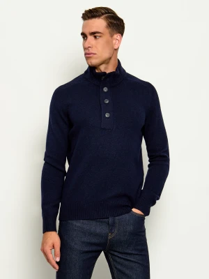 Gran Sasso Wełniany sweter Mock With Bot. | Regular Fit granatowy