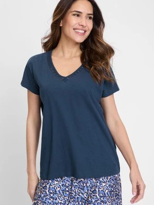 Granatowa bawełniana bluzka damska Cosima z dekoltem V – Relaxed Code Olsen