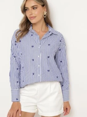 Granatowa Bawełniana Koszula w Paski z Haftowanymi Sercami Larnieka melya by melody