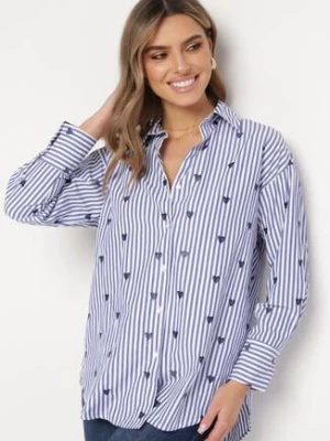 Granatowa Bawełniana Koszula w Paski z Haftowanymi Sercami Larnieka melya by melody