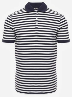 Granatowa Bawełniana Koszulka Polo w Paski w Stylu Casual Elunilla