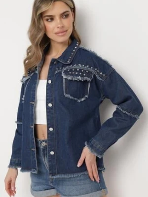 Granatowa Bawełniana Kurtka Jeansowa z Ćwiekami Quintilla black&fish