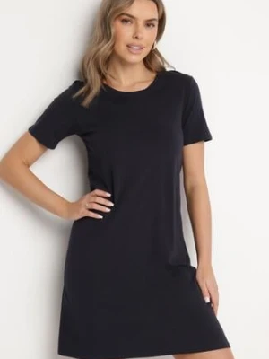 Granatowa Bawełniana Sukienka o Kroju Typu T-shirt Nilisea glo-story