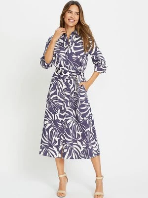 Granatowa bawełniana sukienka z elastanem z roślinnym wzorem – Boho Beauty Olsen