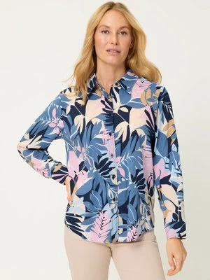 Granatowa bawełniano-wiskozowa koszula damska z roślinnym wzorem – Refresh Olsen