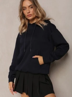 Granatowa Bluza o Fasonie Klasycznej Kangurki z Kapturem Lunamoon studio eleven