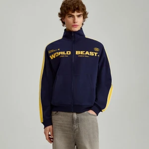 Granatowa bluza oversize ze stójką i żółtymi wstawkami House