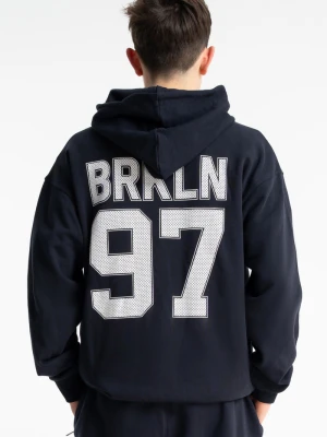 Granatowa bluza REGULAR z kapturem z autorską grafiką z tyłu Reporter