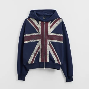 Granatowa bluza rozpinana z kapturem i flagą UK House