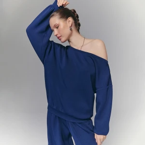 Zdjęcie produktu Granatowa bluza z dekoltem na jedno ramię House