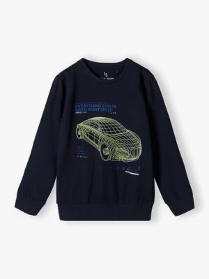 Granatowa bluzka chłopięca bawełniania z nadrukiem auta Lincoln & Sharks by 5.10.15.