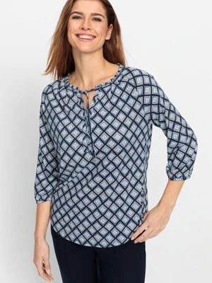 Zdjęcie produktu TENCEL™ Granatowa bluzka damska Hannah z geometrycznym wzorem - Coast Vibes Olsen