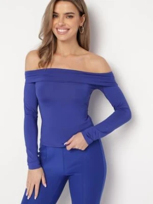 Granatowa Bluzka Hiszpanka z Falbanką i Długim Rękawem Iralen by swan