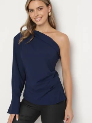 Granatowa Bluzka na Jedno Ramię z Marszczeniem w Talii Lobinne lefon