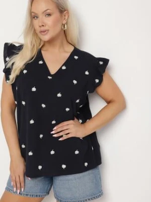 Granatowa Bluzka z Bawełny Ozdobiona Falbankami i Koniczynkami Dolassea melya by melody