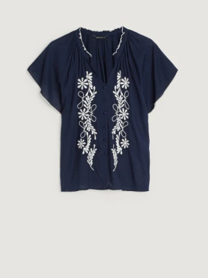 Granatowa bluzka z dekoracyjnym haftem Greenpoint