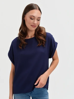 Granatowa bluzka z krótkim rękawem z podwinięciem Top Secret