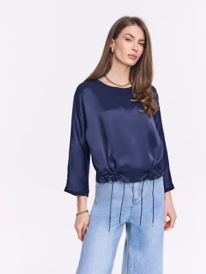 Granatowa bluzka z satynowej wiskozy TARANKO