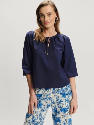 Granatowa bluzka z wiązaniem przy dekolcie Greenpoint