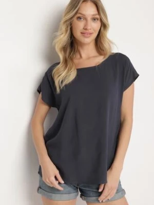 Granatowa Bluzka z Wiskozy o Kroju Oversize Liruvia sublevel