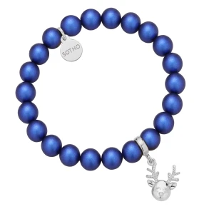 Granatowa bransoletka z pereł SWAROVSKI® CRYSTAL ze srebrnym reniferkiem SOTHO