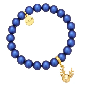 Granatowa bransoletka z pereł SWAROVSKI® CRYSTAL ze złotym reniferkiem SOTHO