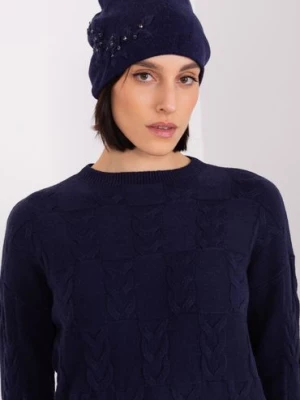 Granatowa czapka dzianinowa z aplikacją Wool Fashion Italia