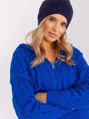 Granatowa damska czapka zimowa z dżetami Wool Fashion Italia