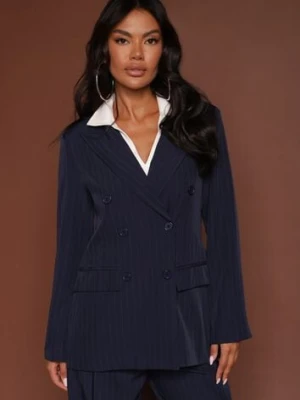Granatowa Dwurzędowa Marynarka z Wiskozą i Usztywnianą Linią Ramion Ellirisa new collection