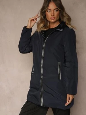 Granatowa Dwustronna Kurtka z Kapturem i Pikowanymi Przeszyciami Alirrise melya by melody