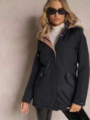 Granatowa Dwustronna Kurtka z Odpinanym Kapturem Viora h&s