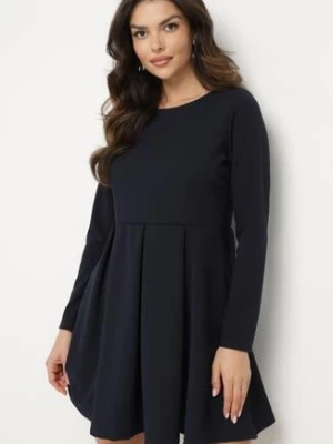 Granatowa Elegancka Sukienka o Rozkloszowanym Kroju Temitonia lovery